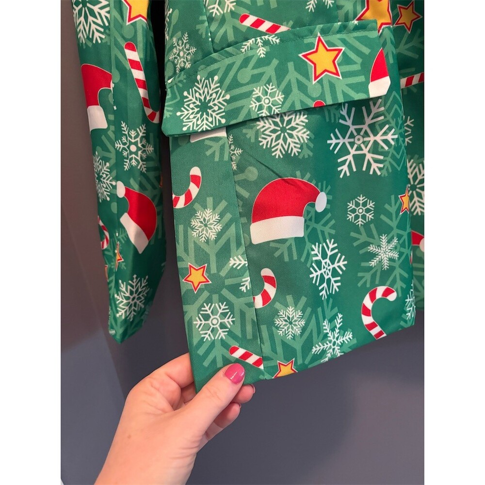 Offstream Men's Christmas Holiday Blazer Sport Coat Green 2XL Santa Hat - Picture 3 of 9